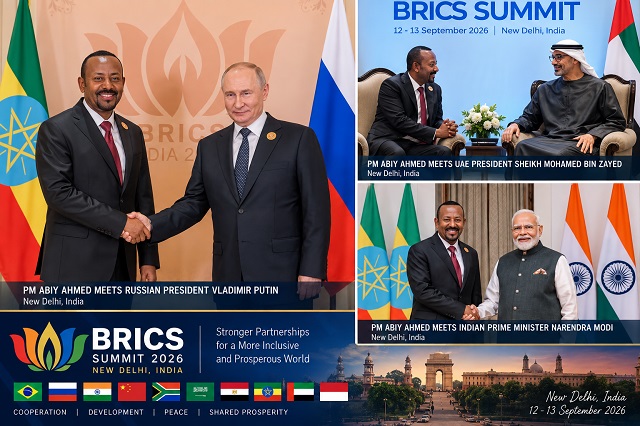Ethiopian Prime Minister Abiy Ahmed arrives in New Delhi for the 18th BRICS Leaders Summit on Sept. 11 2026