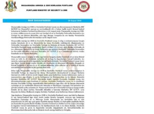 Press release from Somalias Ministry of Defense