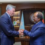 Somalian President Hassan Sheikh Mohamud met U.S. Congressman Darin LaHood in Mogadishu to discuss security cooperation counterterrorism trade investment and strengthening U.S. Somalia relations.