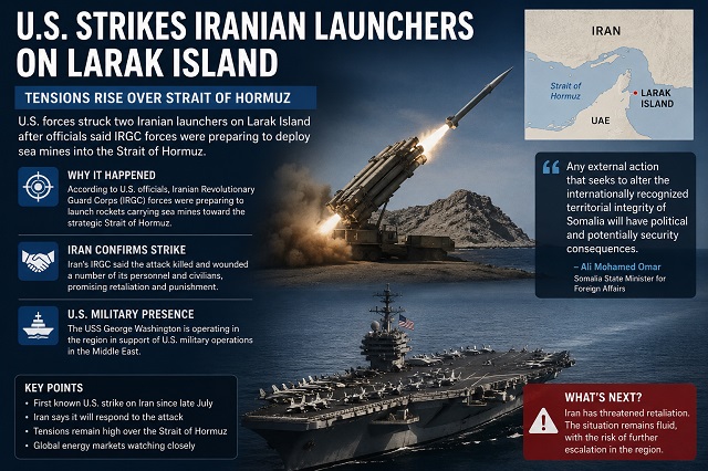U.S. Forces Strike Two Iranian Launchers on Larak Island Near Strait of Hormuz