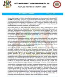 Puntland Disputes Somalia-Türkiye Rescue of MV LATUF, Alleges Ransom Payment 10 press release from Puntland
