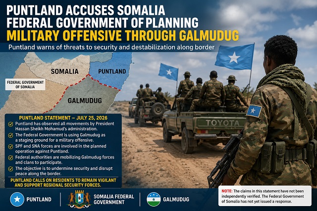 Puntland Accuses Somalia's Federal Government of Preparing Military Offensive Through Galmudug 9 puntland